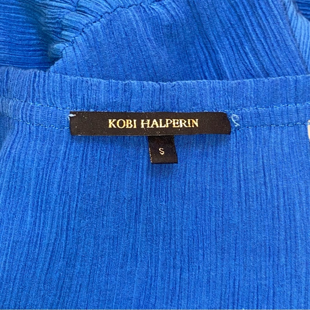 KOBI HALPERIN BLUE DARCIE CREPE FLUTTER SHORT SLEEVE ELASTIC WAIST MINI DRESS - Picture 8 of 9